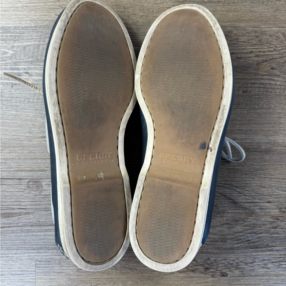 Sperry Men’s Two Eye Blue and White Tie Loafer Boat Shoes, size 12 - Picture 7 of 9